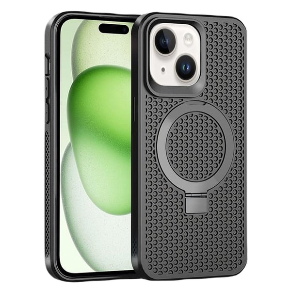 iPhone 15 Magnetisk telefonveske med varmespredning og kickstand - Svart