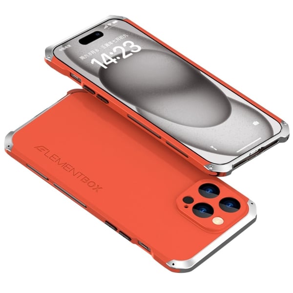 ELEMENT BOX Metallramme Slim Case for iPhone 15 - Rød / Sølv