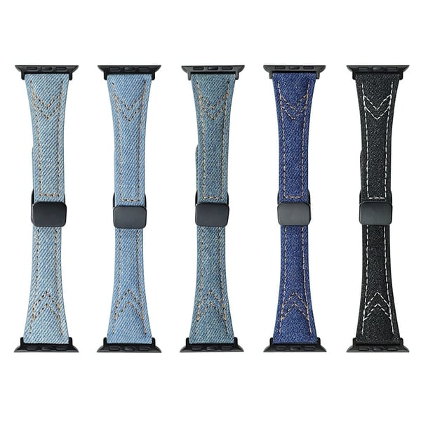 Canvas Denim klokkerem med magnetisk spenne til Apple Watch Series 1-5 - Lyseblå Denimfarge