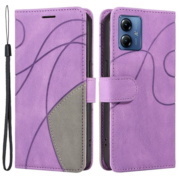 Teksturert læretui med stropp for Motorola Moto G14 - Lilla