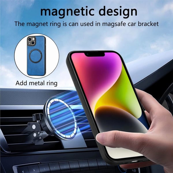 Magnetisk PU-telefonveske i lær med metallplate for iPhone 15 - Grønn
