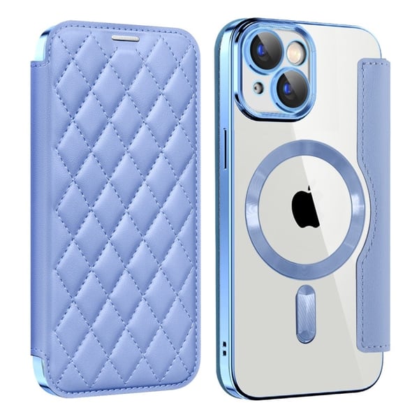 iPhone 15 Plus RFID-blokkerende lærveske med objektivfilm - Babyblå iPhone 15 Plus RFID-blokkerende lærveske med objektivfilm - Babyblå