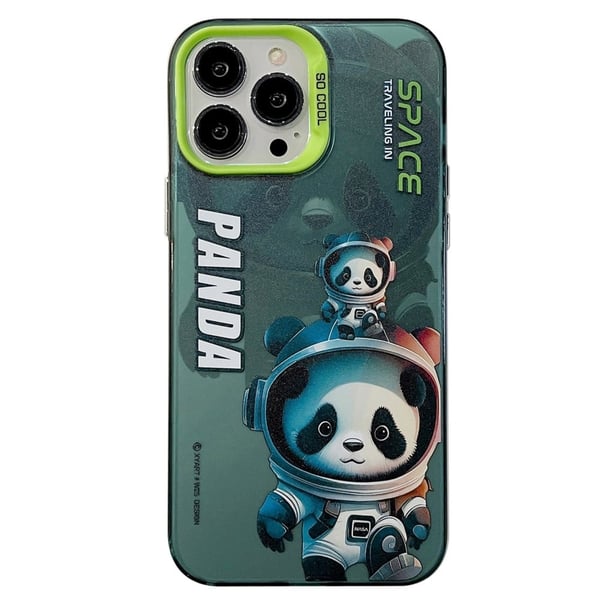 PCTPU iPhone 15 Pro-etui med fargerikt mønsterutskrift Stilig støtsikkert og slitesterkt - Grønn Panda