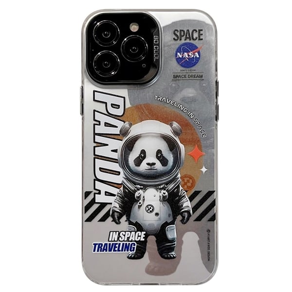 PCTPU iPhone 15 Pro-etui med fargerikt mønsterutskrift Stilig støtsikkert og slitesterkt - Svart Panda