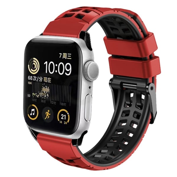 Silikon håndleddsrem i to farger for Apple Watch - Rød + Svart