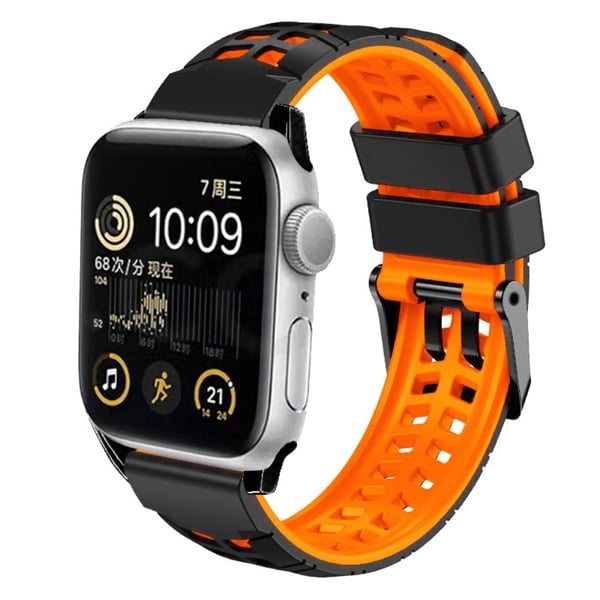 Silikonearmbånd i to farver til Apple Watch - Sort + Orange
