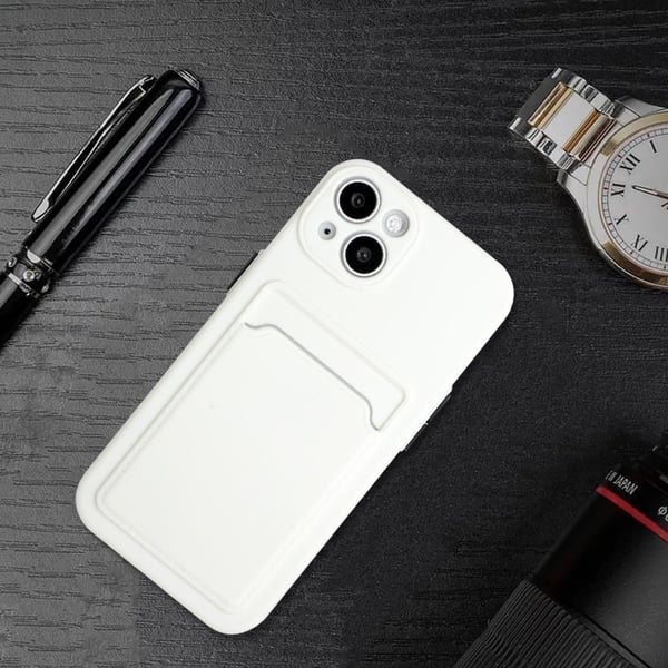 Deksel med Kortholder til iPhone 15 Plus - Hvit