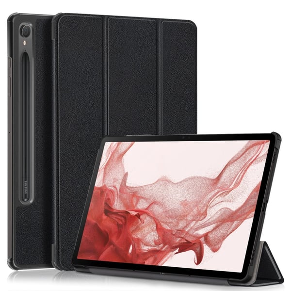 Samsung Galaxy Tab S9 11-tommers SM-X710, SM-X716B, SM-X718U Trifold-stativdeksel i lær - Svart