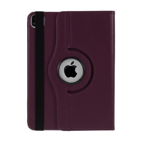Svart Litchi Skin 360-graders roterende stativdeksel med elastisk bånd for iPad Air (2020/2022) og iPad Pro 11-tommers (2018/2020/2021/2022)