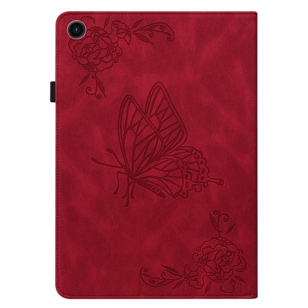 Grønt Samsung Galaxy Tab A9 skinnveske med sommerfuglblomsttrykk