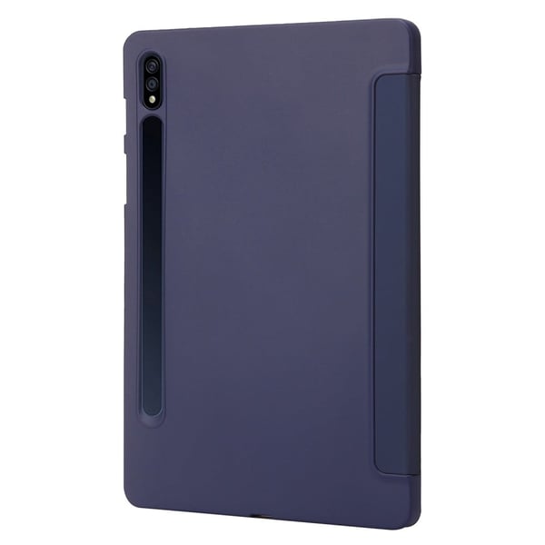 Samsung Galaxy Tab S9 Plus-etui i Blå - Lær Og Trefoldig Stativ I Silikon