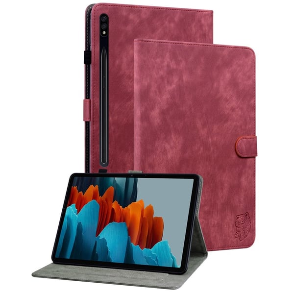 Samsung Galaxy Tab S9/S9 FE Stand Folio nettbrettveske i mørkeblått skinndeksel med søtt tigermønster og kortholder Samsung Galaxy Tab S9/S9 FE Stand Folio nettbrettveske i mørkeblått skinndeksel med søtt tigermønster og kortholder