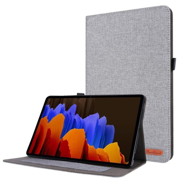 Svart lærdeksel til Samsung Galaxy Tab S9 Plus med innebygd stativ og kortholder