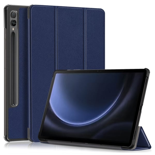 Samsung Galaxy Tab S9 FE Plus SM-x610 / SM-616-etui - Mørkeblått Nettbrettdeksel I Skinn Med Trefoldig Stativ