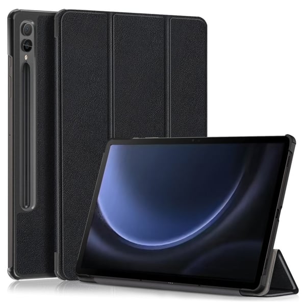 Samsung Galaxy Tab S9 FE Plus SM-x610 / SM-616-etui - Svart Lærdeksel Til Nettbrett Med Trefoldig Stativ
