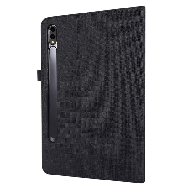Svart lærdeksel til Samsung Galaxy Tab S9 Plus med innebygd stativ og kortholder