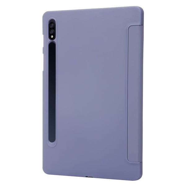 Samsung Galaxy Tab S9 Plus-etui i lilla - Lær Og Trefoldig Stativ I Silikon