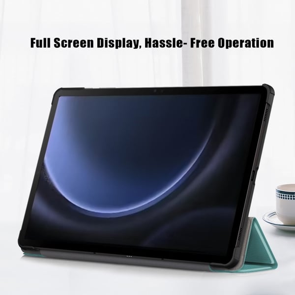 Samsung Galaxy Tab S9 FE Plus SM-x610 / SM-616-etui - Svartgrønt Nettbrettdeksel I Skinn Med Tredelt Stativ
