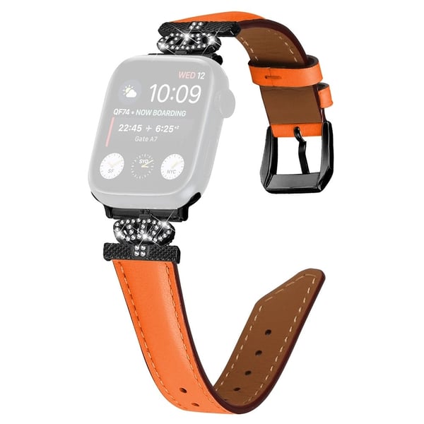 Apple Watch Universal 49mm/45mm/42mm Rhinestone-armbånd med svart spenne - Oransje