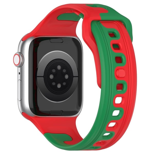 Klokkerem Apple Watch Series 9 8 7 41mm / SE (2023) SE (2022) SE Series 6 5 4 40mm / Series 3 2 1 38mm Dual-color silikonbånd - Rød / Grønn