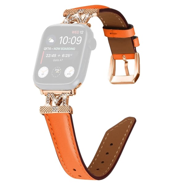 Apple Watch Universal 49mm/45mm/42mm Rhinestone M-formet koblingsrem med rosa gullspenne - Oransje