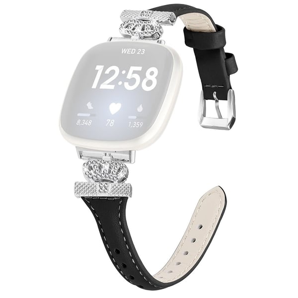 Fitbit Versa 3 / 4 / Sense / Sense 2 Sølv Spænde Urrem Ægte Læder Strap - Sort
