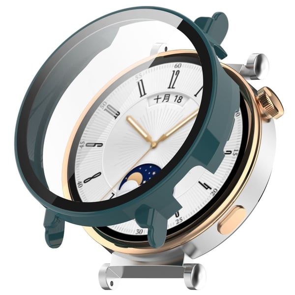Huawei Watch GT 4 41 mm hardt støtsikkert etui med herdet glassfilm med full dekning - Furunålsgrønn