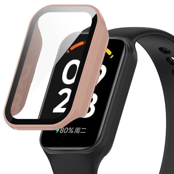 Xiaomi Smart Band 8 Active / Redmi Smart Band 2 Klokkeveske Støtbestandig ramme med skjermfilm i herdet glass - Rosa