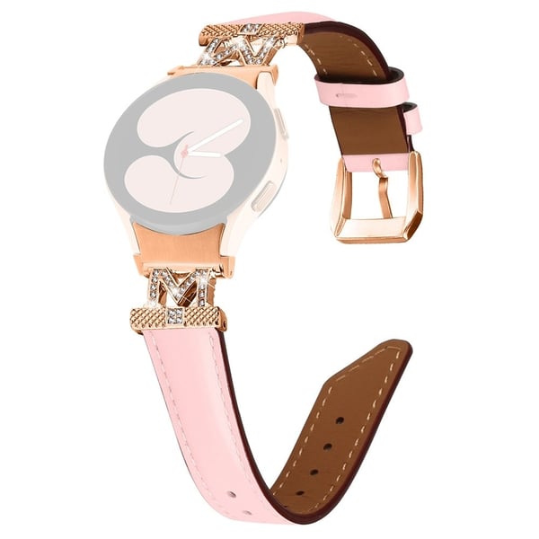 Ekte Samsung Galaxy Watch Universal 20 mm Rhinestone M-formet koblingsrem i kuskinn med rosa gullspenne - Rosa