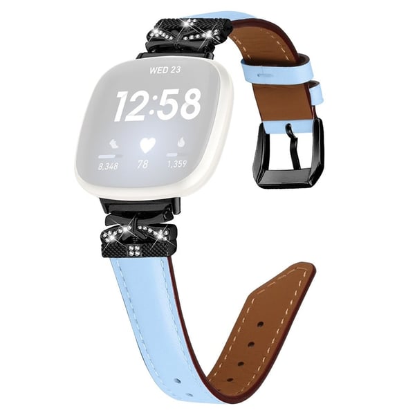 Fitbit Versa 3 / 4 / Sense / Sense 2 Svart spenne Geniune Cowhide Leather Band Butterfly klokkerem - Blå