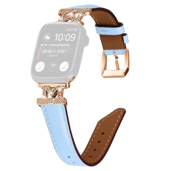 Apple Watch Universal 49mm/45mm/42mm Rhinestone M-formet koblingsrem med rosa gullspenne - Blå