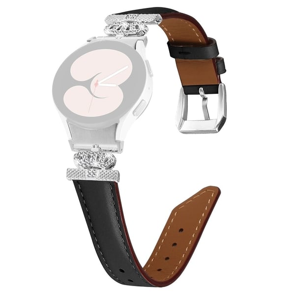 Armbånd Samsung Galaxy Watch Universal Rhinestone Crown Connector-klokkerem med sølvfarget spenne - Svart