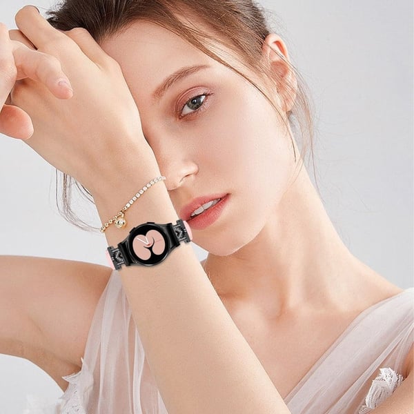 Ekte Samsung Galaxy Watch Universal Rhinestone M-formet kontaktklokkerem i kuskinn med svart spenne - Rosa