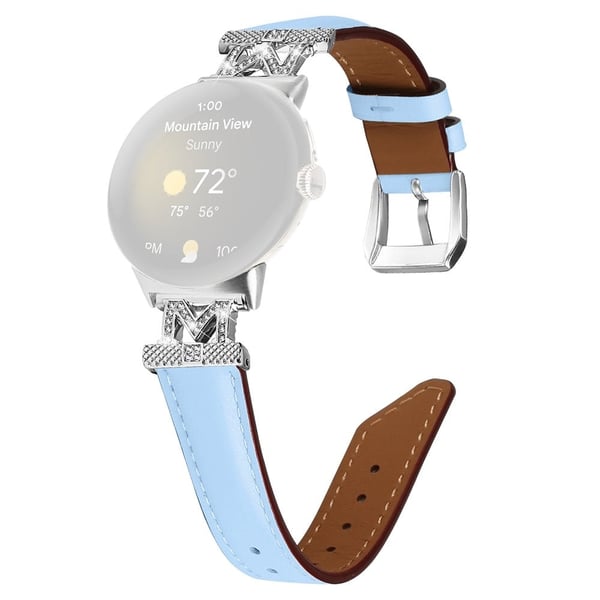 Google Pixel Watch / Pixel Watch 2 sølvfarget klokkerem i ekte okseskinnlær med M-formet rhinestone-dekor - Blå