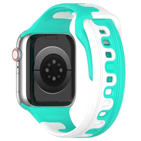Apple Watch Universal 49 mm/45 mm/44 mm/42 mm tofarget silikonarmbånd - Cyan / Hvit