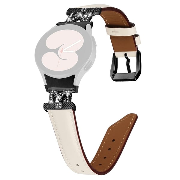 Ekte Samsung Galaxy Watch Universal Rhinestone M-formet kontaktklokkerem i kuskinn med svart spenne - Aprikos