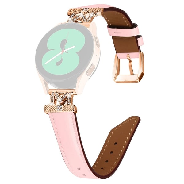 Ekte Samsung Galaxy Watch Universal Rhinestone M-formet 20 mm klokkerem i kuskinn med rosa gullspenne - Rosa