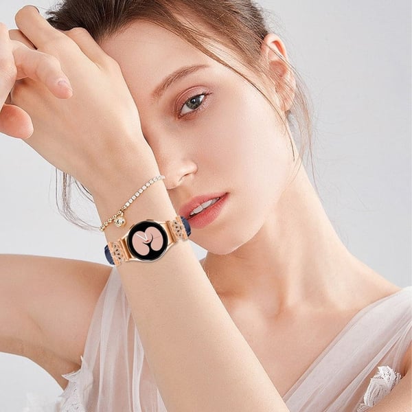 Rose Gold Buckle Strap Samsung Galaxy Watch Universal 20mm Watchband Rhinestone Crown Strap - Mørkeblå
