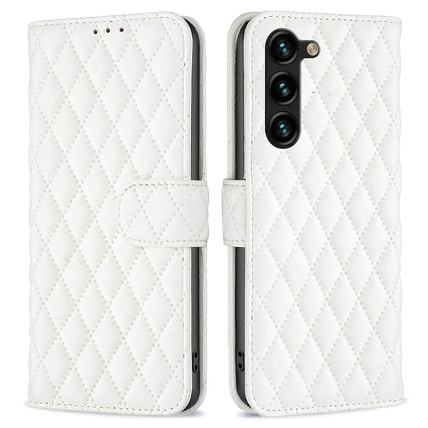 Rombemønster, matt flip-deksel for Samsung Galaxy S24 Plus - Hvit