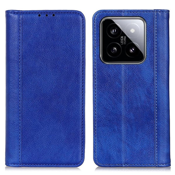 Ekte lærdeksel med magnetisk lukking for Xiaomi 14 - Blå Ekte lærdeksel med magnetisk lukking for Xiaomi 14 - Blå