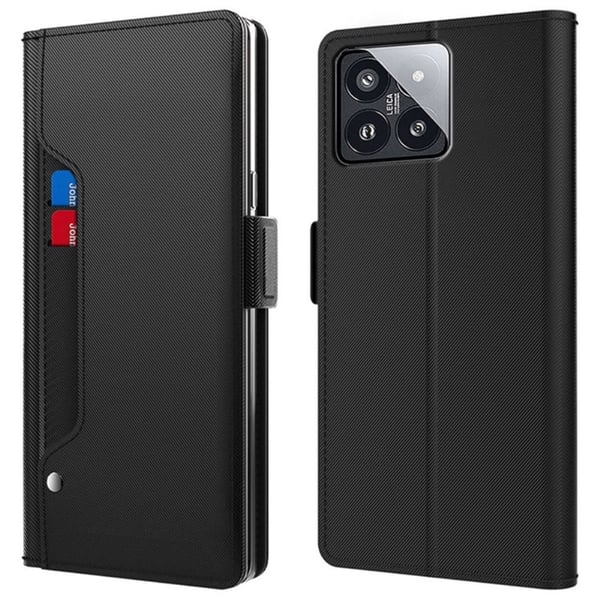 Telefonetui med sminkespeil og glatt design for Xiaomi 14 Pro - Svart