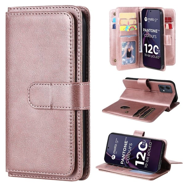 Motorola Moto G84 etui med pung & 10 kortpladser – Pink