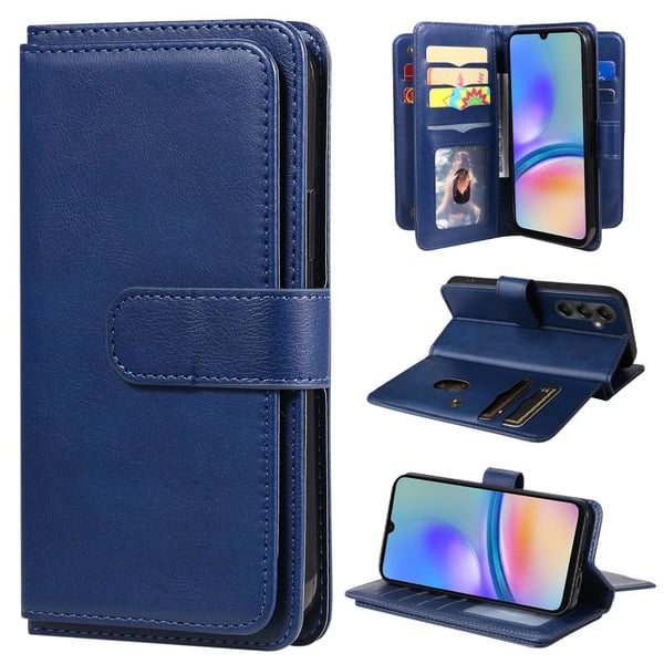 Lommebok-etui med 10 lommeseksjoner for Samsung Galaxy A05s - Blå