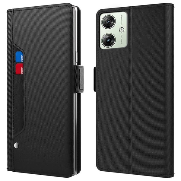 Telefonetui med sminkespeil og glatt design for Motorola Moto G54 - Svart