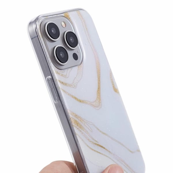 Marmordesign iPhone 15 Pro deksel - Hvit
