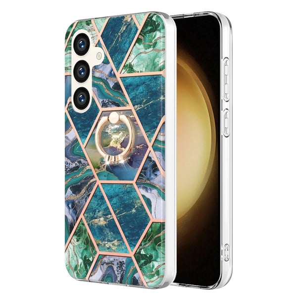 Marmormønstret deksel med ringholder for Samsung Galaxy S24 - Blå / Grønn