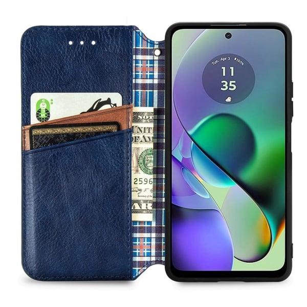 Skinn-etui med stilfult rombeavtrykk for Motorola Moto G54 - Svart