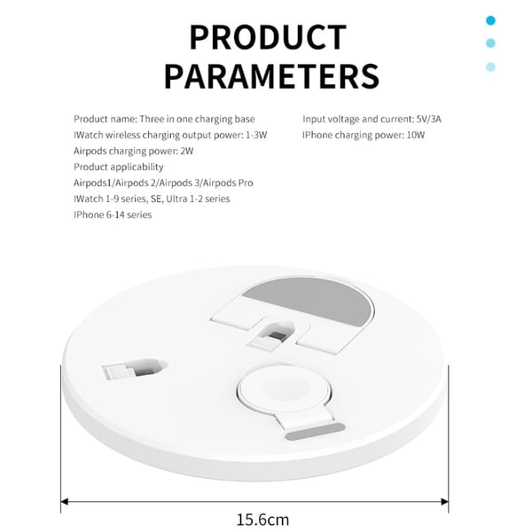 MY001 For iPhone iWatch AirPods 3-i-1 ladestativ Smartwatch trådløs ladestasjon - Svart