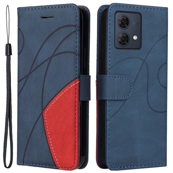 Tekstureret Motorola Moto G84 læderetui med rem - Blå