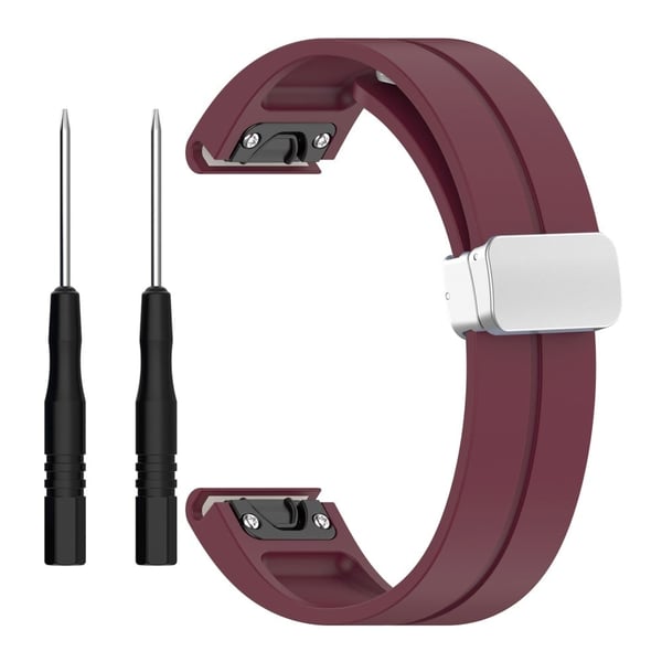 Garmin Fenix 7S / 6S Pro / 5S Plus / Instinct 2S silikonikellon nauhat hopea solki 20mm magneettinen hihna - Viininpunainen